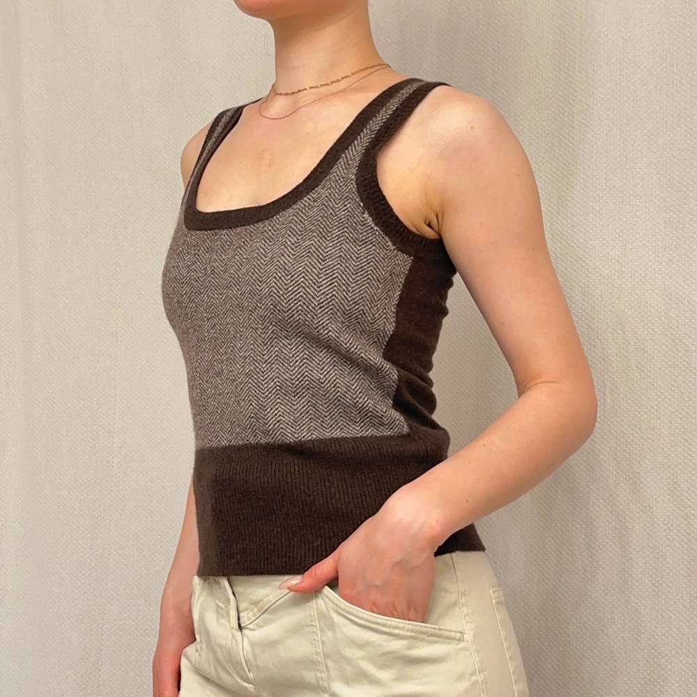 100% Merino Wool Knit Tank Top | Chevron Pattern | Size XS-S
